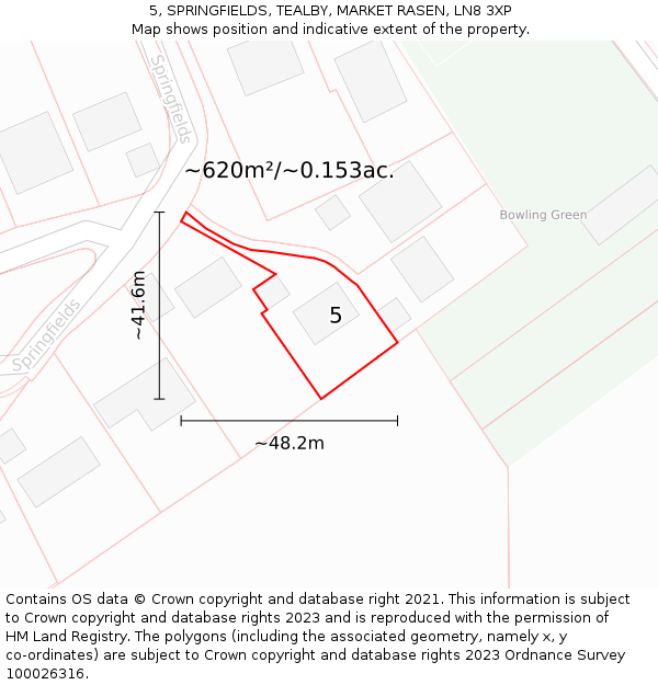 5, SPRINGFIELDS, TEALBY, MARKET RASEN, LN8 3XP: Plot and title map