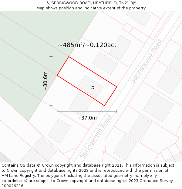 5, SPRINGWOOD ROAD, HEATHFIELD, TN21 8JY: Plot and title map