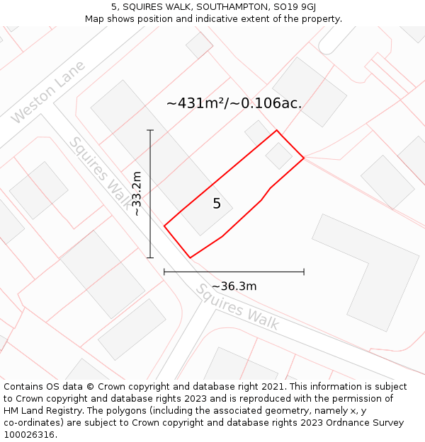 5, SQUIRES WALK, SOUTHAMPTON, SO19 9GJ: Plot and title map