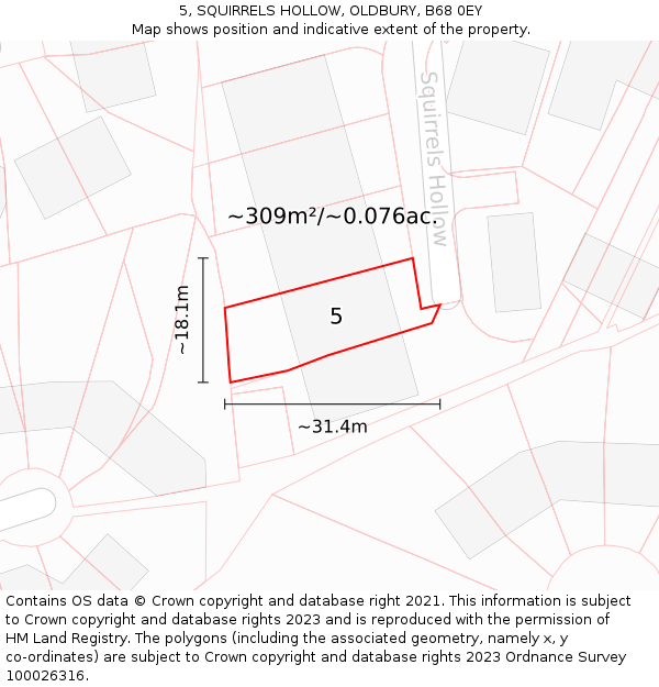 5, SQUIRRELS HOLLOW, OLDBURY, B68 0EY: Plot and title map