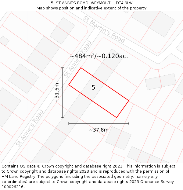 5, ST ANNES ROAD, WEYMOUTH, DT4 9LW: Plot and title map