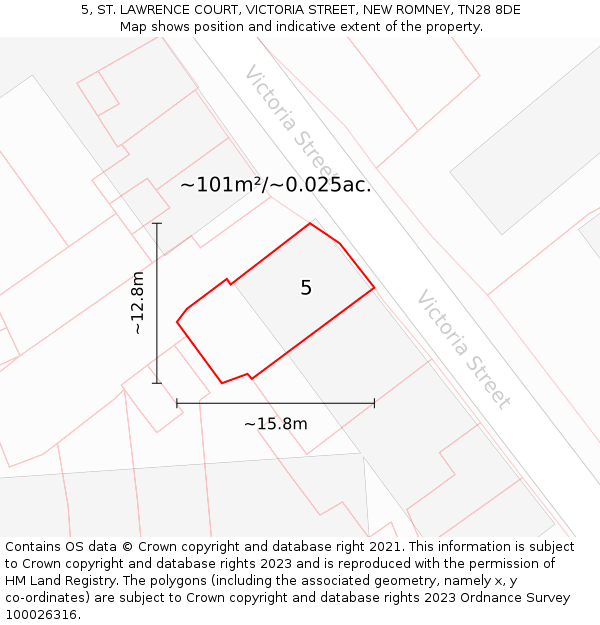 5, ST. LAWRENCE COURT, VICTORIA STREET, NEW ROMNEY, TN28 8DE: Plot and title map