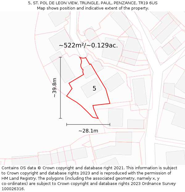 5, ST. POL DE LEON VIEW, TRUNGLE, PAUL, PENZANCE, TR19 6US: Plot and title map