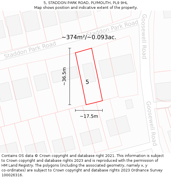 5, STADDON PARK ROAD, PLYMOUTH, PL9 9HL: Plot and title map