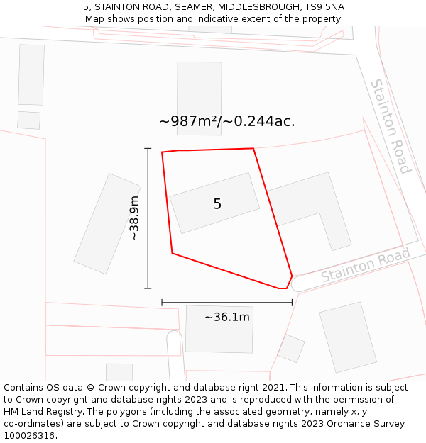 5, STAINTON ROAD, SEAMER, MIDDLESBROUGH, TS9 5NA: Plot and title map