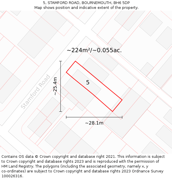 5, STAMFORD ROAD, BOURNEMOUTH, BH6 5DP: Plot and title map