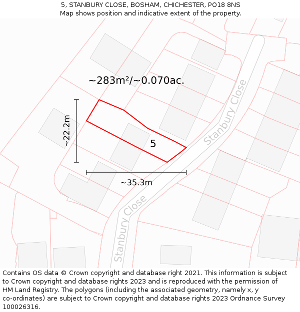 5, STANBURY CLOSE, BOSHAM, CHICHESTER, PO18 8NS: Plot and title map