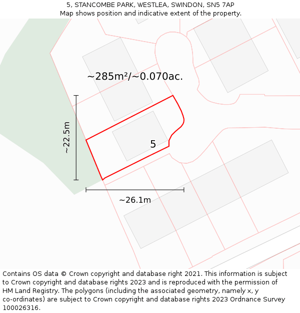 5, STANCOMBE PARK, WESTLEA, SWINDON, SN5 7AP: Plot and title map