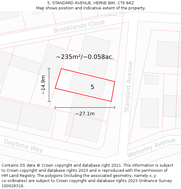 5, STANDARD AVENUE, HERNE BAY, CT6 8AZ: Plot and title map