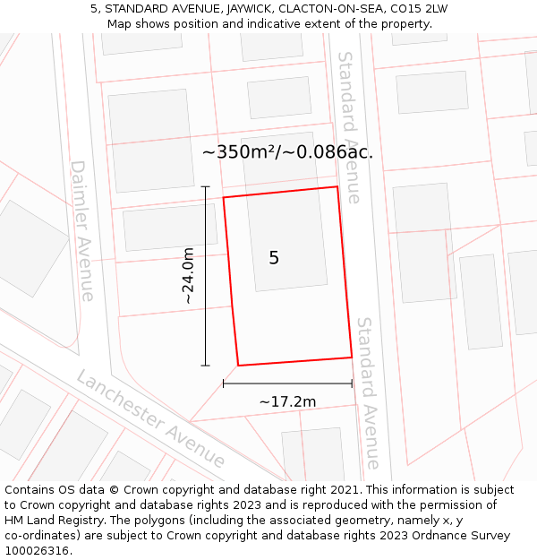 5, STANDARD AVENUE, JAYWICK, CLACTON-ON-SEA, CO15 2LW: Plot and title map