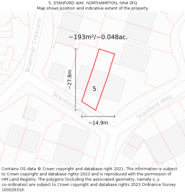 5, STANFORD WAY, NORTHAMPTON, NN4 0FQ: Plot and title map