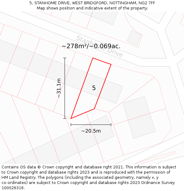 5, STANHOME DRIVE, WEST BRIDGFORD, NOTTINGHAM, NG2 7FF: Plot and title map