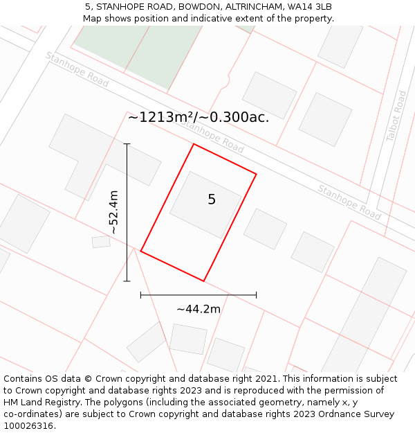 5, STANHOPE ROAD, BOWDON, ALTRINCHAM, WA14 3LB: Plot and title map