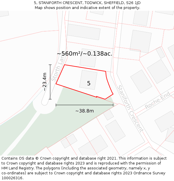 5, STANIFORTH CRESCENT, TODWICK, SHEFFIELD, S26 1JD: Plot and title map