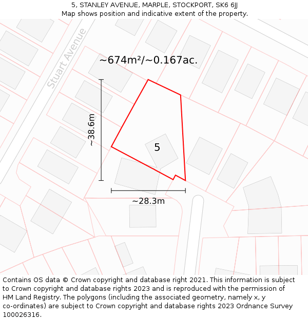 5, STANLEY AVENUE, MARPLE, STOCKPORT, SK6 6JJ: Plot and title map