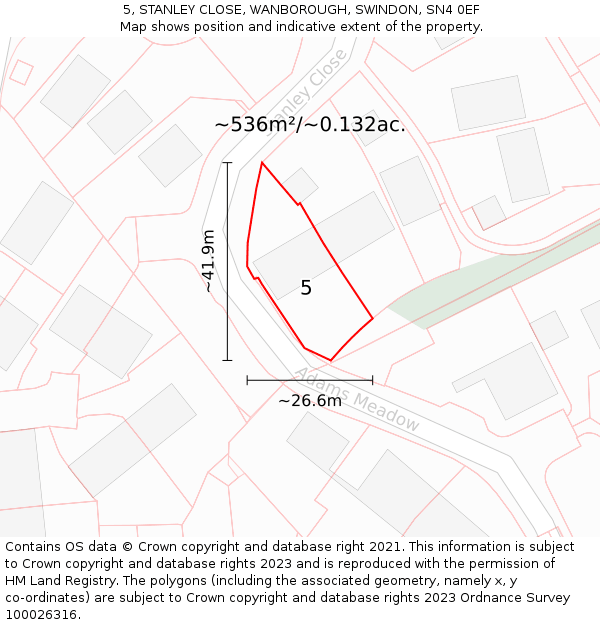 5, STANLEY CLOSE, WANBOROUGH, SWINDON, SN4 0EF: Plot and title map