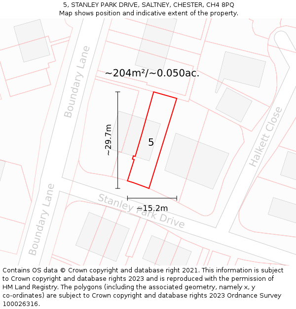 5, STANLEY PARK DRIVE, SALTNEY, CHESTER, CH4 8PQ: Plot and title map