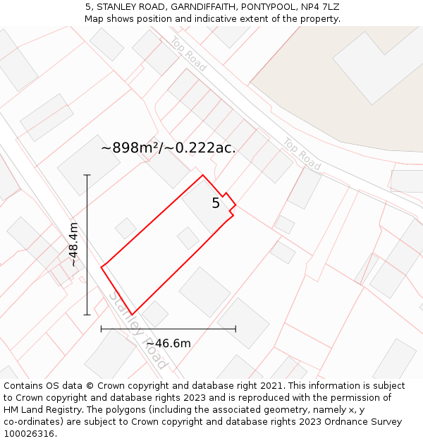 5, STANLEY ROAD, GARNDIFFAITH, PONTYPOOL, NP4 7LZ: Plot and title map