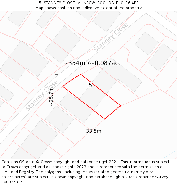 5, STANNEY CLOSE, MILNROW, ROCHDALE, OL16 4BF: Plot and title map