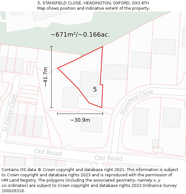 5, STANSFIELD CLOSE, HEADINGTON, OXFORD, OX3 8TH: Plot and title map