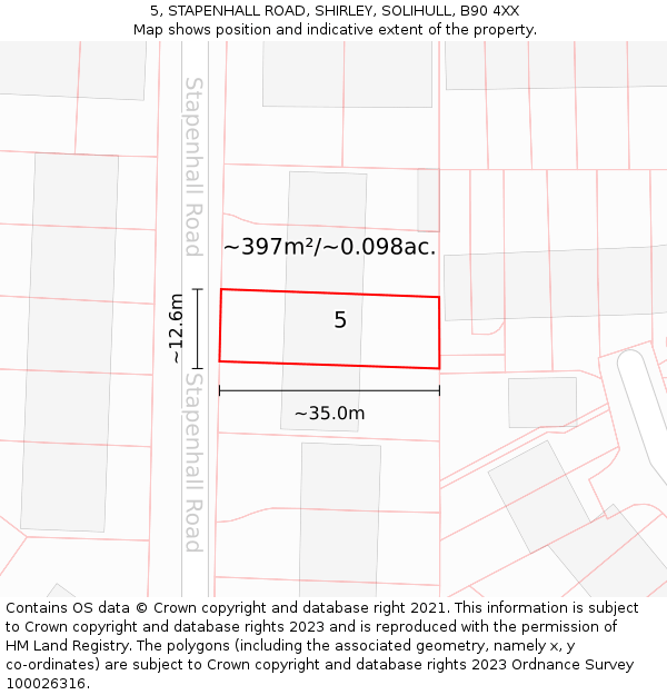 5, STAPENHALL ROAD, SHIRLEY, SOLIHULL, B90 4XX: Plot and title map