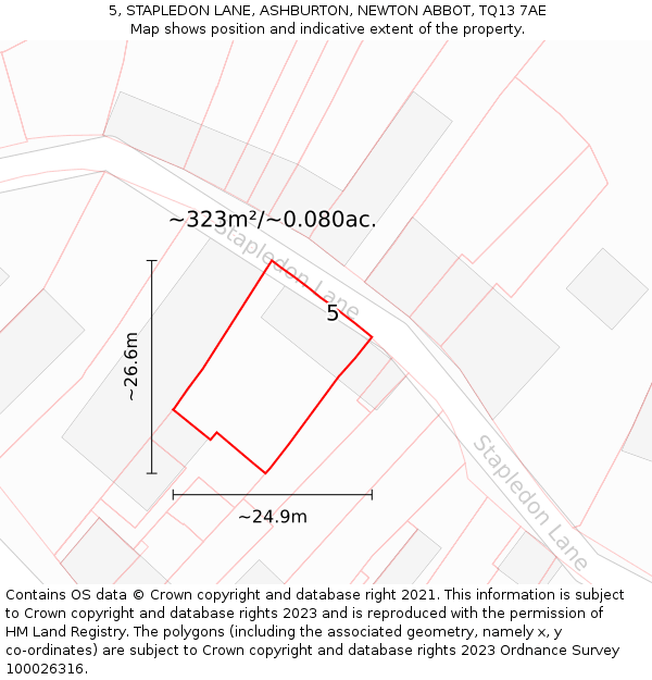 5, STAPLEDON LANE, ASHBURTON, NEWTON ABBOT, TQ13 7AE: Plot and title map