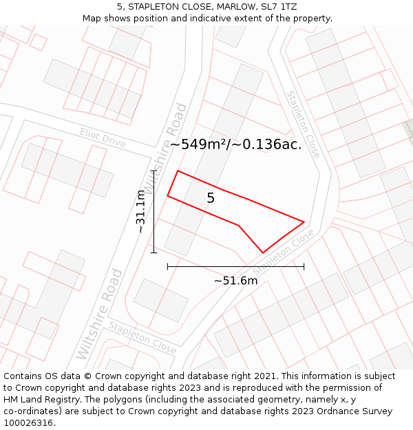 5, STAPLETON CLOSE, MARLOW, SL7 1TZ: Plot and title map