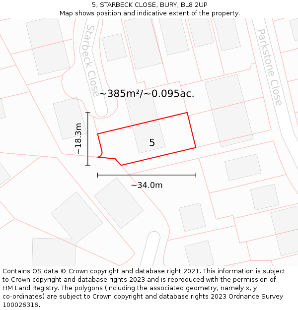 5, STARBECK CLOSE, BURY, BL8 2UP: Plot and title map