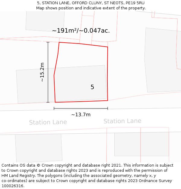 5, STATION LANE, OFFORD CLUNY, ST NEOTS, PE19 5RU: Plot and title map