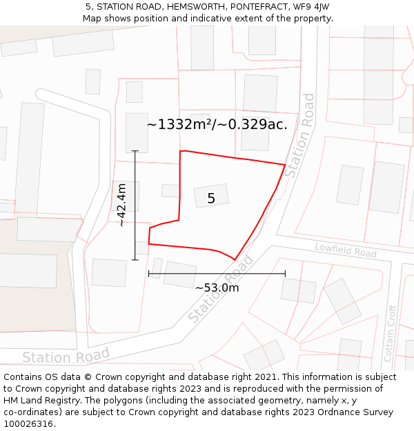 5, STATION ROAD, HEMSWORTH, PONTEFRACT, WF9 4JW: Plot and title map