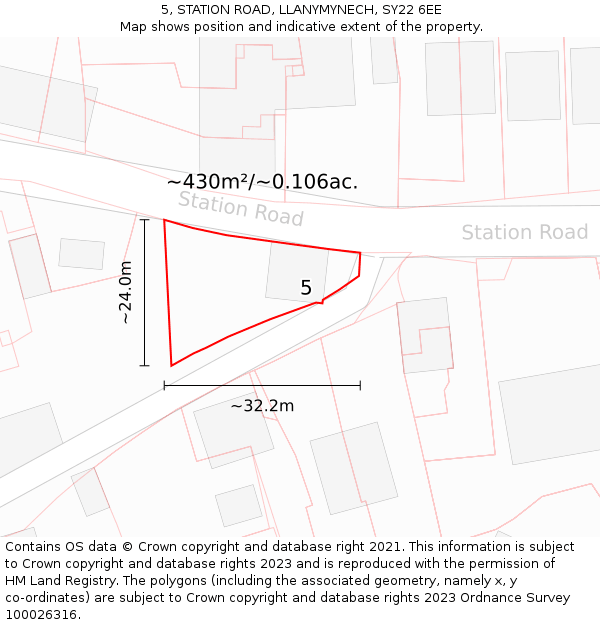 5, STATION ROAD, LLANYMYNECH, SY22 6EE: Plot and title map