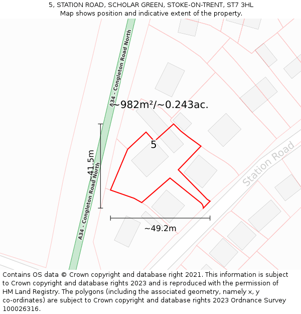 5, STATION ROAD, SCHOLAR GREEN, STOKE-ON-TRENT, ST7 3HL: Plot and title map