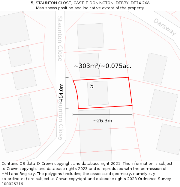 5, STAUNTON CLOSE, CASTLE DONINGTON, DERBY, DE74 2XA: Plot and title map