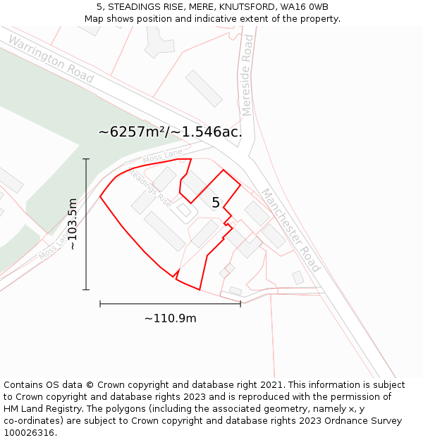 5, STEADINGS RISE, MERE, KNUTSFORD, WA16 0WB: Plot and title map