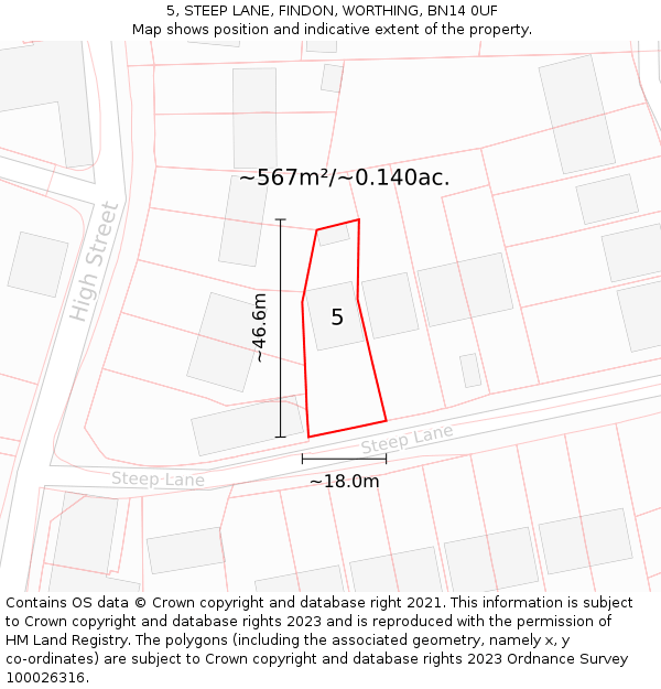 5, STEEP LANE, FINDON, WORTHING, BN14 0UF: Plot and title map