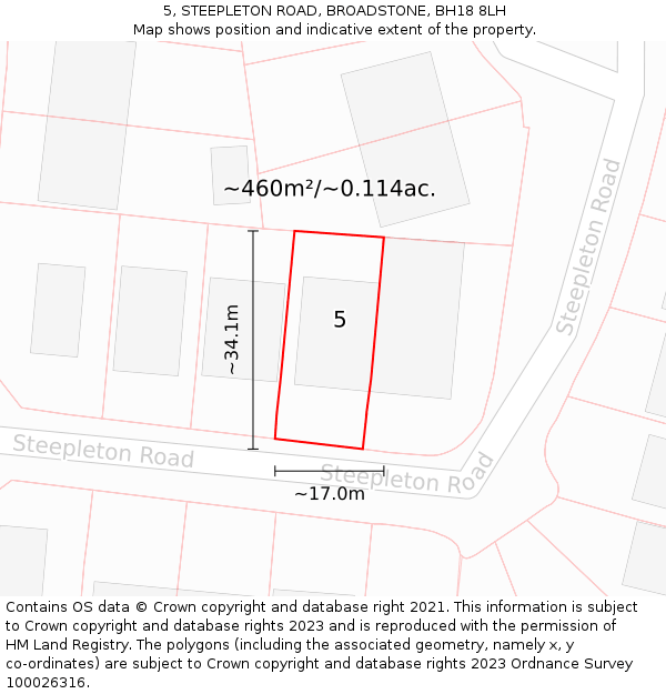 5, STEEPLETON ROAD, BROADSTONE, BH18 8LH: Plot and title map