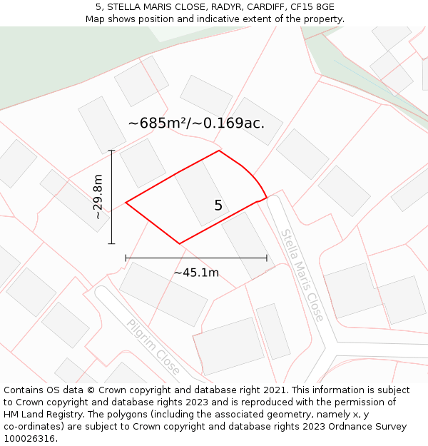 5, STELLA MARIS CLOSE, RADYR, CARDIFF, CF15 8GE: Plot and title map