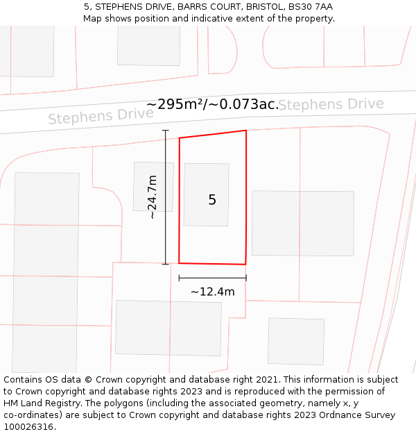 5, STEPHENS DRIVE, BARRS COURT, BRISTOL, BS30 7AA: Plot and title map