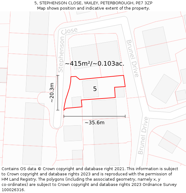 5, STEPHENSON CLOSE, YAXLEY, PETERBOROUGH, PE7 3ZP: Plot and title map