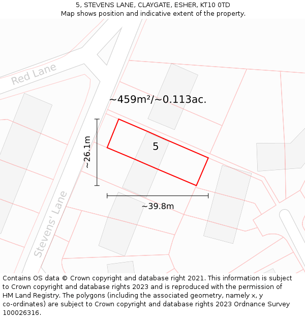 5, STEVENS LANE, CLAYGATE, ESHER, KT10 0TD: Plot and title map