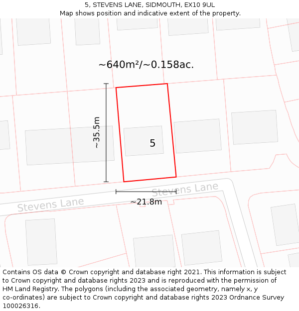 5, STEVENS LANE, SIDMOUTH, EX10 9UL: Plot and title map