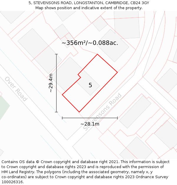 5, STEVENSONS ROAD, LONGSTANTON, CAMBRIDGE, CB24 3GY: Plot and title map
