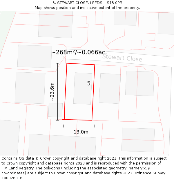 5, STEWART CLOSE, LEEDS, LS15 0PB: Plot and title map