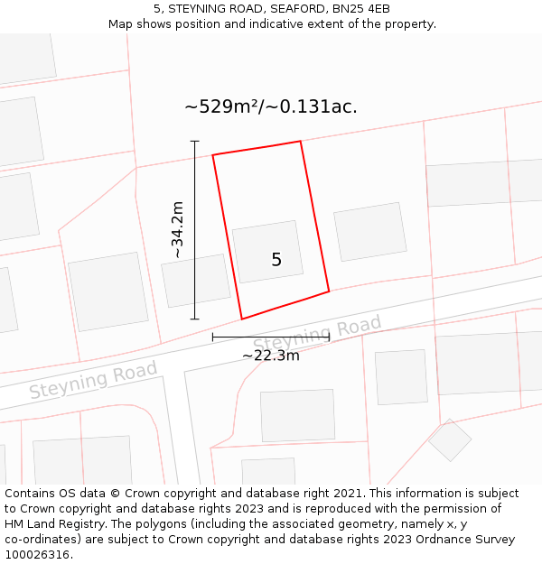 5, STEYNING ROAD, SEAFORD, BN25 4EB: Plot and title map