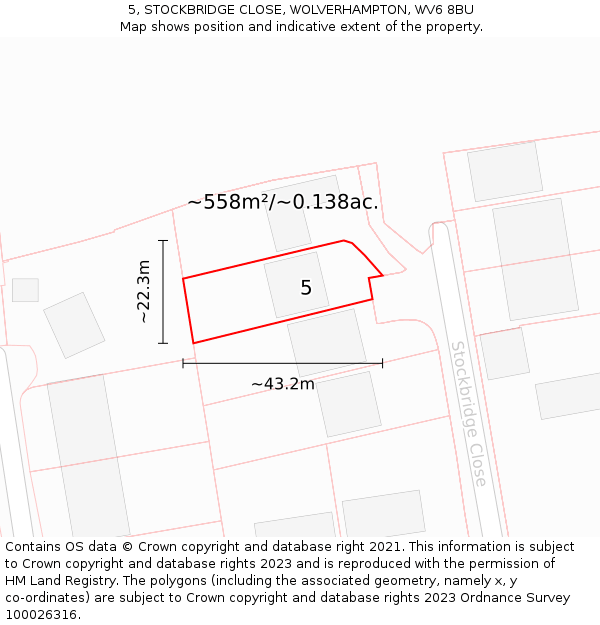 5, STOCKBRIDGE CLOSE, WOLVERHAMPTON, WV6 8BU: Plot and title map