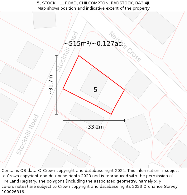 5, STOCKHILL ROAD, CHILCOMPTON, RADSTOCK, BA3 4JL: Plot and title map