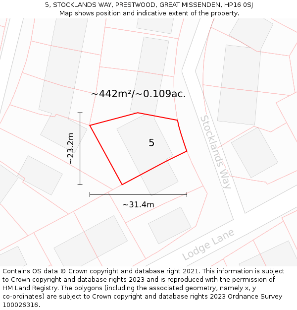 5, STOCKLANDS WAY, PRESTWOOD, GREAT MISSENDEN, HP16 0SJ: Plot and title map