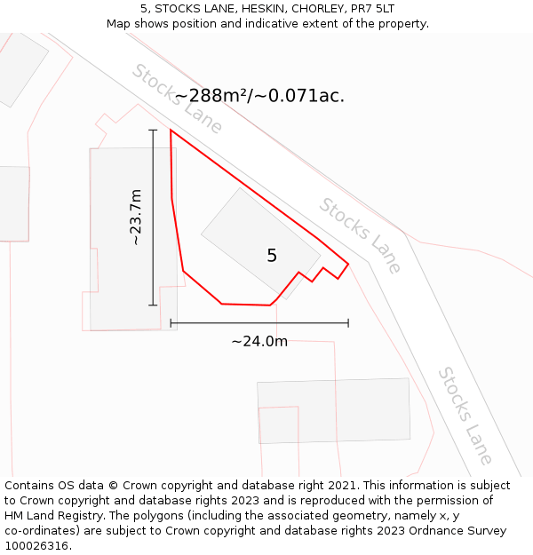 5, STOCKS LANE, HESKIN, CHORLEY, PR7 5LT: Plot and title map