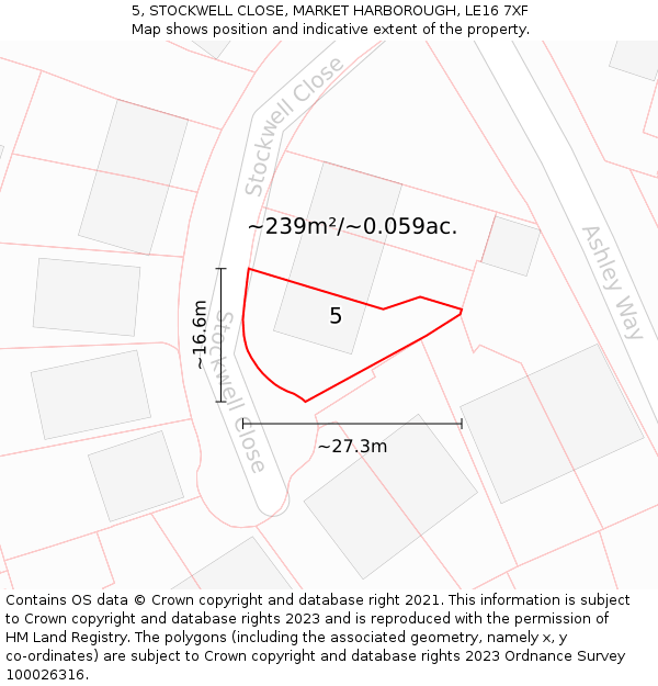 5, STOCKWELL CLOSE, MARKET HARBOROUGH, LE16 7XF: Plot and title map