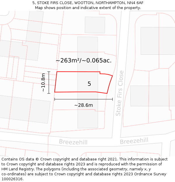 5, STOKE FIRS CLOSE, WOOTTON, NORTHAMPTON, NN4 6AF: Plot and title map